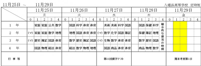 11月25日～（改訂版）試験なし